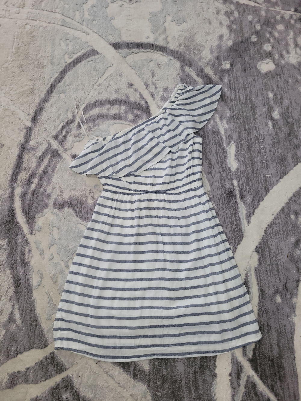Old Navy White and Blue Striped One-Shoulder Women Dress Size S